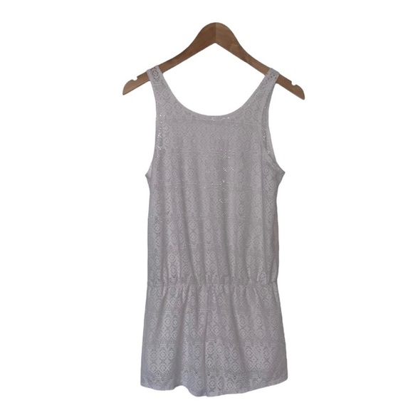 White Lace Bathing Suit Cover Romper Tank Top  Shorts Swimwear Size‎ Small - Picture 1 of 5